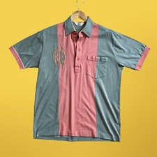 VTG Gabicci Polo Shirt Large Short Sleeve Sage Salmon Retro Mod Bowling 90 Ska