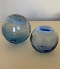 Pair of Vintage Antique Blue Glass Sea Fishing Buoy