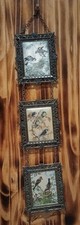 Italian Silk Painting Prints, Three Hanging Bird Paintings, Ornate Frames, 