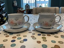 DENBY DAUPHINE SET OF 2 CUPS & SAUCERS STONEWARE TABLEWARE