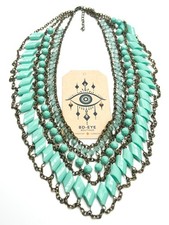 Spearmint 3 Layer Chain-Linked Art Deco inspired Statement Bib Necklace