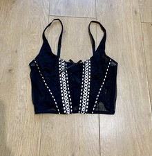 Black White Corset Top With Lace Sexy Ladies Burlesque Lingerie Waist Training S