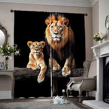 Window Curtains Polyester Elegant Lions Print Home Curtains All Sizes