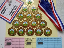 CRICKET- 50 MM METAL MEDALS WITH RIBBON/SET= 15 WITH CERTIFICATES/SCRATCH CARDS