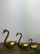 Vintage Brass Swan Family /
