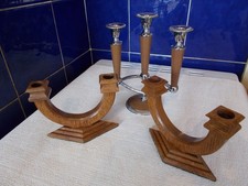 Vintage Candlesticks x 3, wooden and metal