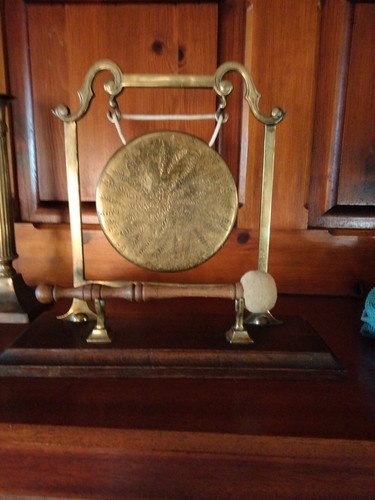 Antique brass table gong - table,