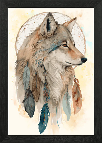 Native american wolf framed - american,