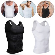 Men Slimming Body Shaper Vest Chest Compression Muscle Tummy Control Black White