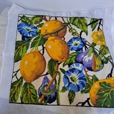 Completed Needlepoint Tapestry – Lemons & Morning Glories Design – Hand Stitched