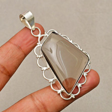 Montana Agate Gemstone Handmade 925 Sterling Silver Jewelry Pendant 2.48"