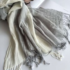 Plain 2 Tones Tussle ends Ladies Lightweight Fashionable Linen Scarf UK