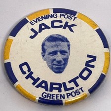 Vintage Jack Charlton Button Pin Badge Leeds United Evening Green Post Football