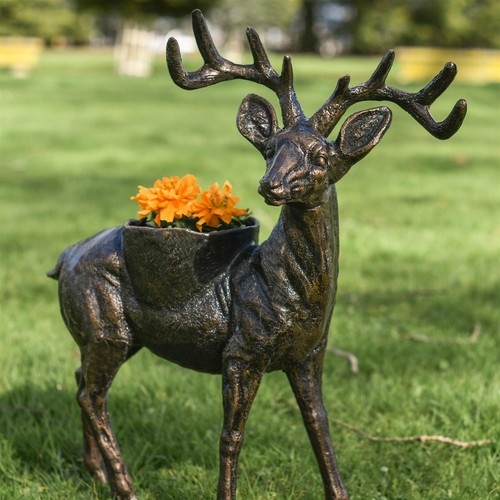 Bronze buck deer planter cast - bronze,