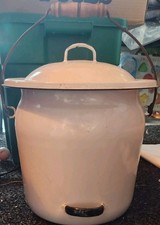 Vintage White Enamel Chamber Pot and Lid With Metal & Wood Handle