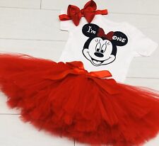Luxury Girls Cake Smash Outfit 1st Birthday Vest Set Tutu Skirt Minnie Mouse Red