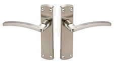 Modern Door Handles on Backplate - Satin Chrome Door Handles