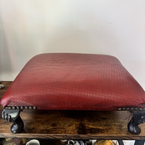 Vintage red leather footstool - vintage,