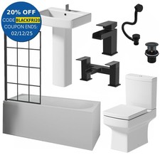 1700mm Bathroom Suite Bath Screen Basin Full Pedestal Toilet WC Taps Waste