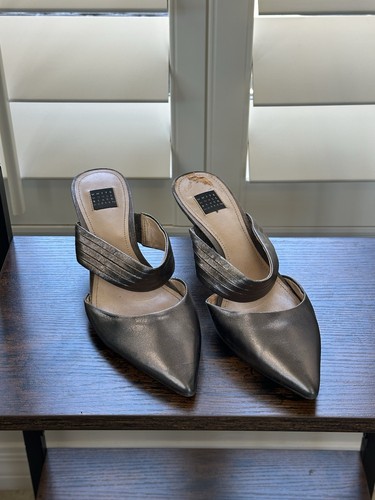 Whbm pewter kitten heel mules - pewter,