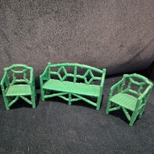 Vintage Plastic Doll's House Garden Pario Faux Bamboo Furniture Chairs
