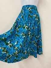 Blue Silk Vintage Skirt Size 8 10 Pure Flared Midi Floral Boehmian Gypsy 