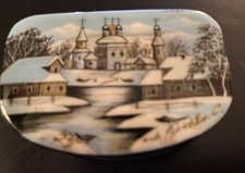 Vintage Russian Lacquered Box Hand Painted Mother Of Pearl, Signed Winter Palace