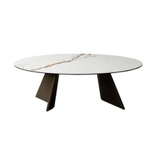 Coffee Table Ceramic Glass Top Marble Effect Brown Metal Frame Living Room Home