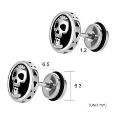 Men Punk Silver Fashion Jewelry Skull Earrings Stainless Steel Stud Ear Plug 1PC