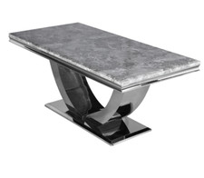 Marble Wave dining table with grey top, 1.8m wide & x6 grey lion knocker chairs