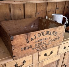 Antique Colmans Mustard Oil And Starch Box Wooden Advertising - Super Condition