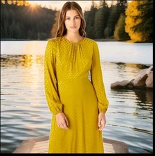 M&S Size 10 Mustard Jacquard Spot Fit And Flare Holly Willoughby Mid Dress