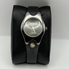 Morgan De Toi Ladies Quartz Watch Silver Tone Case Black Strap Working 28mm