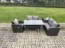 Fimous PE Wicker Rattan Garden Furniture Set Love Sofa Reclining Chair Dark Grey