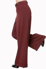 Burgundy High Waist Retro Vintage Bow Wide Legs Flared Trousers BANNED Apparel