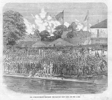 ROWING The Harvard Crew Training Before Oxford Race - Antique Print 1869