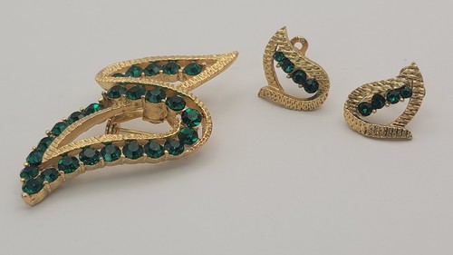 Gold tone green rhinestone - tone,