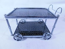 Vintage Miniature Chrome Hostess Trolley Cup Cake Stand /w Pattern Glass Shelves