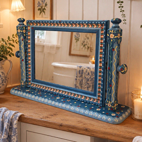 Blue hand painted wooden - blue, hand-painted