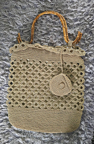 Beige crochet straw - beige, tote