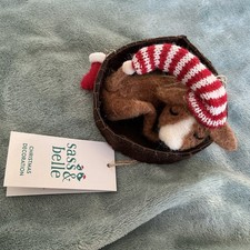 Sass And Belle Dog in Basket Christmas Decoration Bauble