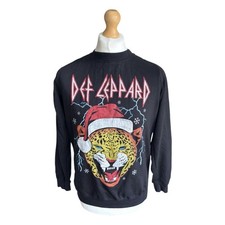 Def Leppard Graphic Tiger Jumper Black Christmas Xmas Crew Neck Womens Size XXL