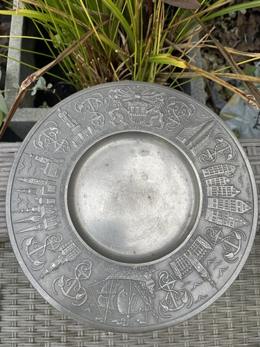 Vintage german pewter plate - german,