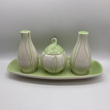 Vintage Carlton Ware Green Leaf Pattern Salt & Pepper & Mustard Pot Cruet Set