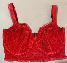 M&S BOUTIQUE ANNA LACE UNDERWIRED NON PADDED LONGLINE BALCONY BRA In RED 36D