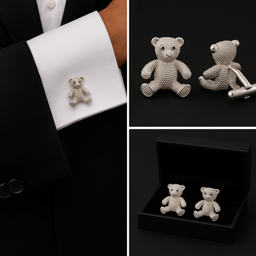 Teddy bear silver cufflinks - teddy,