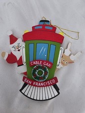 Christmas RARE ornament Schmid EMGEE wooden Santa & deer San Francisco Cable Car