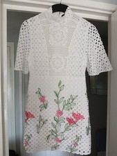 Zara Woman UK M white lace/broderie anglaise shift dress floral