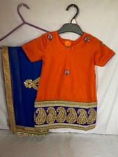 Asian Indian designer bollywood patiala suit orange and royal blue contrast 2,3