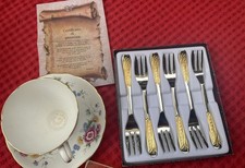 Boxed Set Vintage Gold Plated Cake Forks